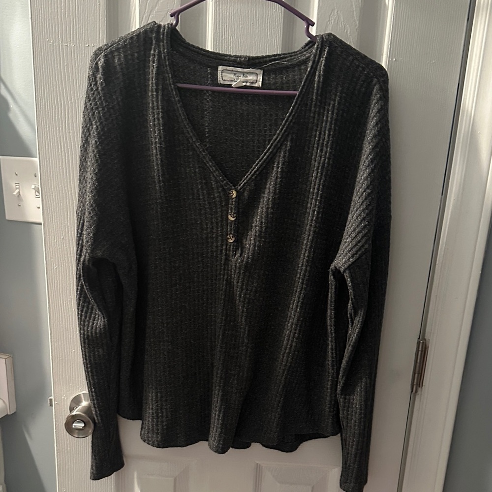 Hippie Rose Dark Gray V-Neck Shirt